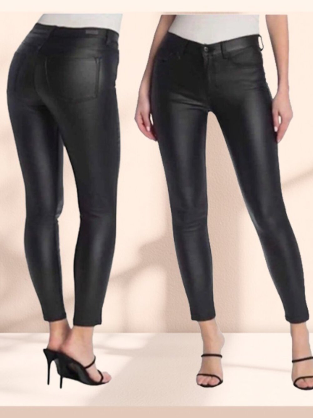 Sneak Peek Coated Low Rise Moto Denim Black Skinny Jeans Stretch